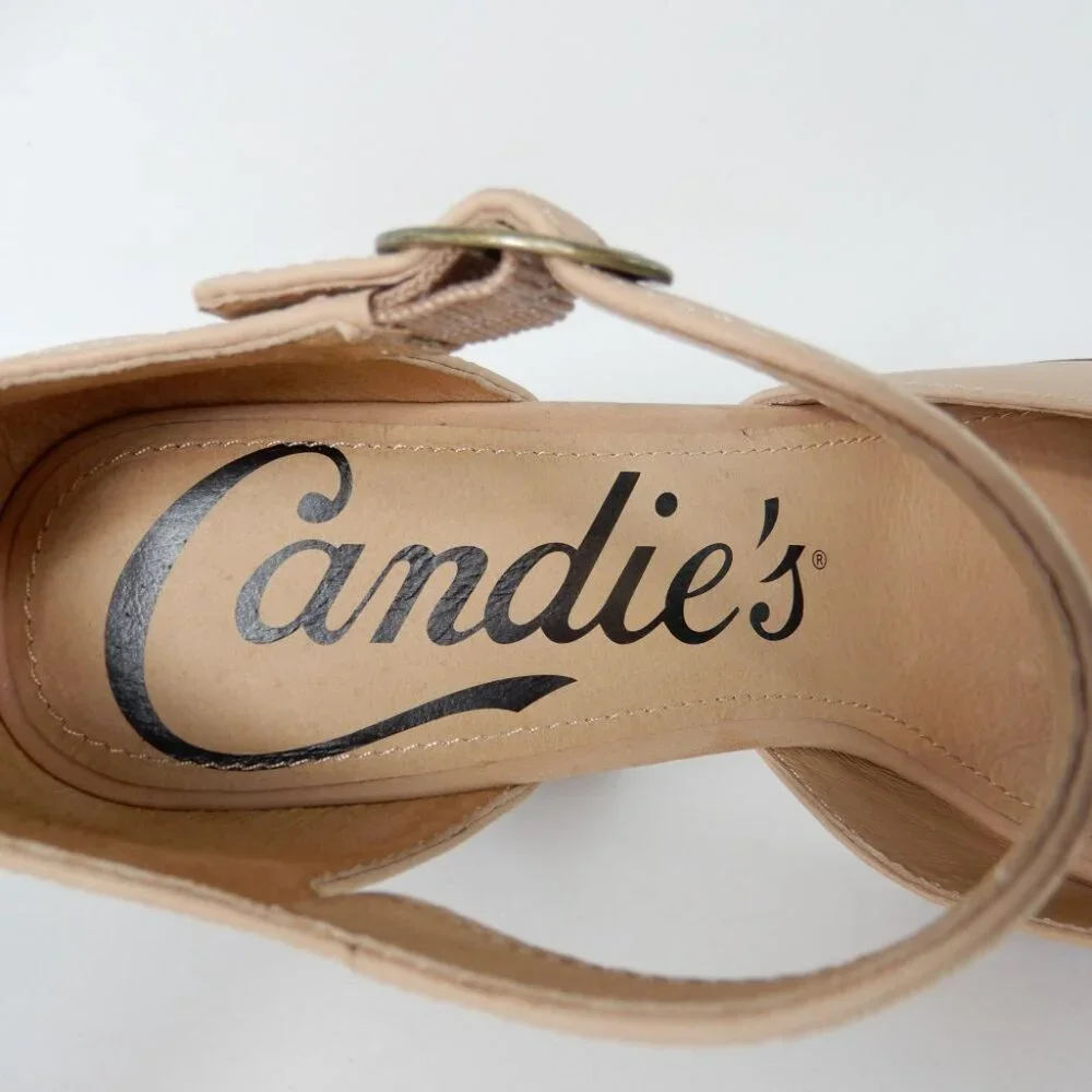 CANDIE'S Halt Platform Pumps Block Heel Size 10 Natural All Leather NEW $160 - Picture 12 of 15